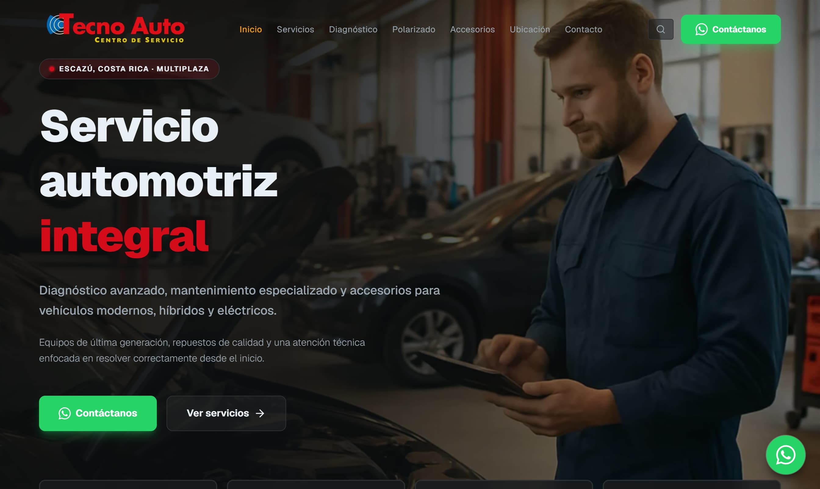 Página de inicio de Tecno Auto, centro de servicio automotriz integral en Escazú
